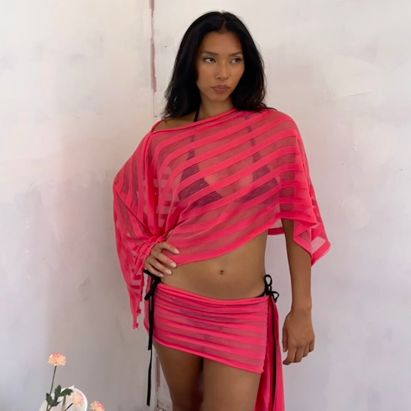 Stripe knit mini skirt