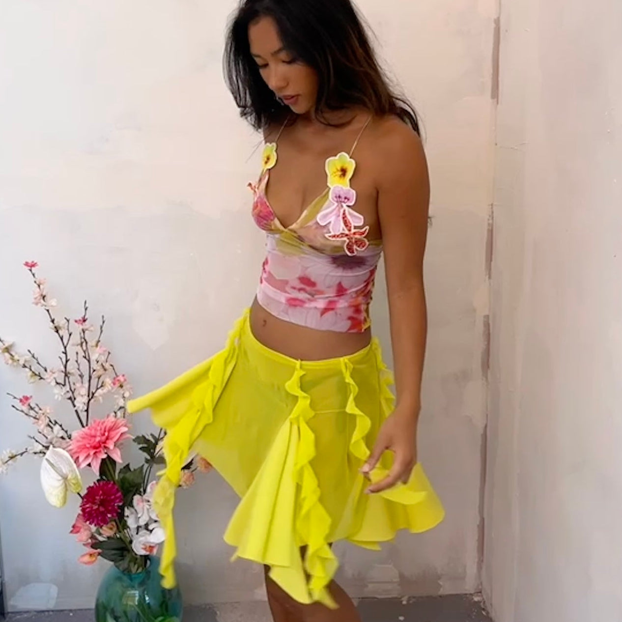 Canary green spiral skirt