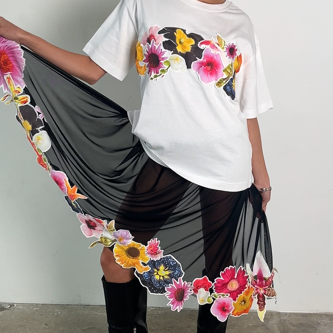 Sheer black stickerbook skirt