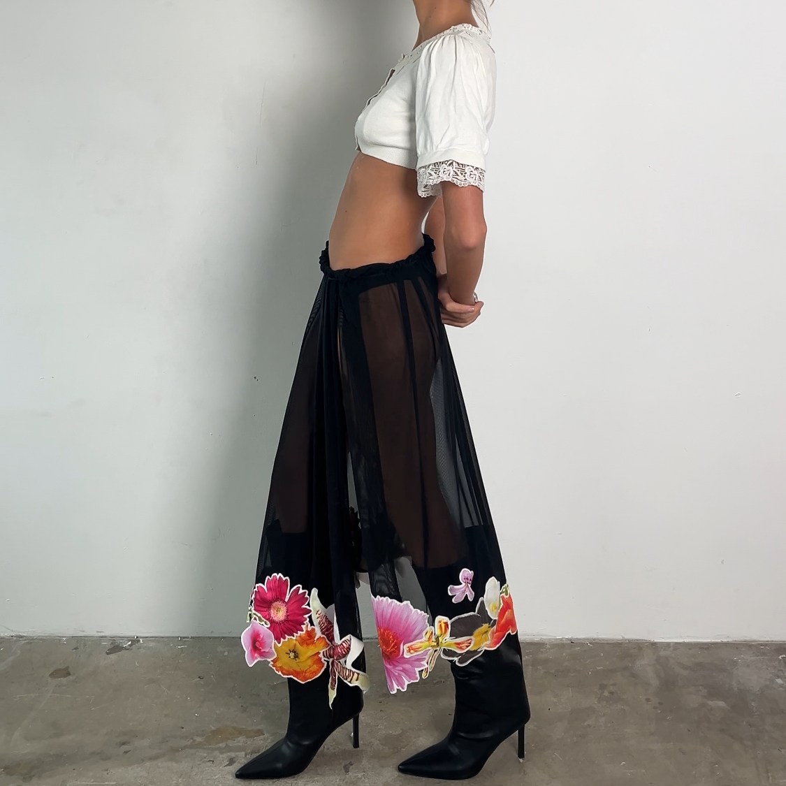 Sheer black stickerbook skirt