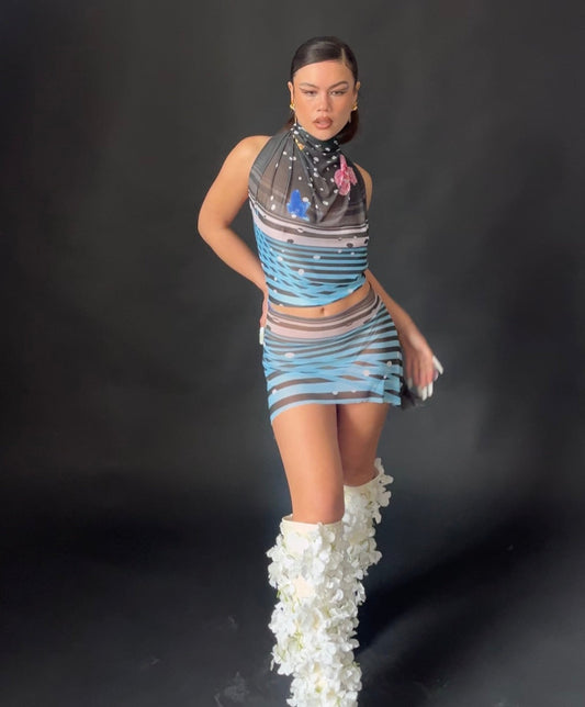 Somewhere in Space Halter mini dress