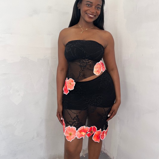 Black lace top/skirt/set