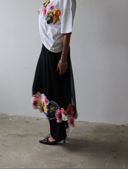 Sheer black stickerbook skirt