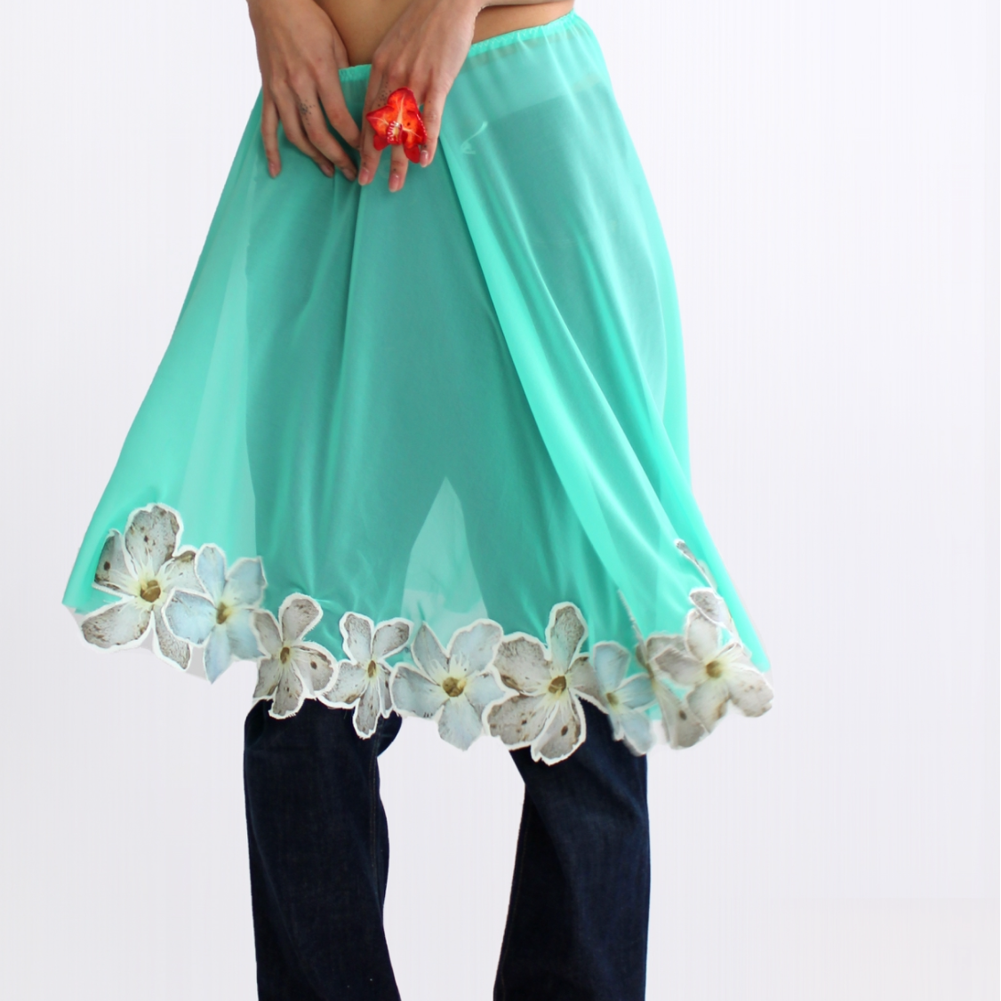 Deep turquoise mid length skirt