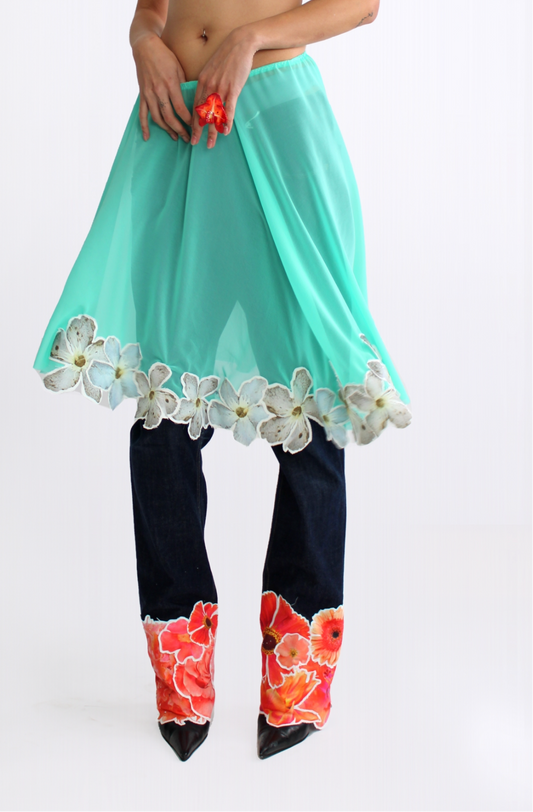 Deep turquoise mid length skirt