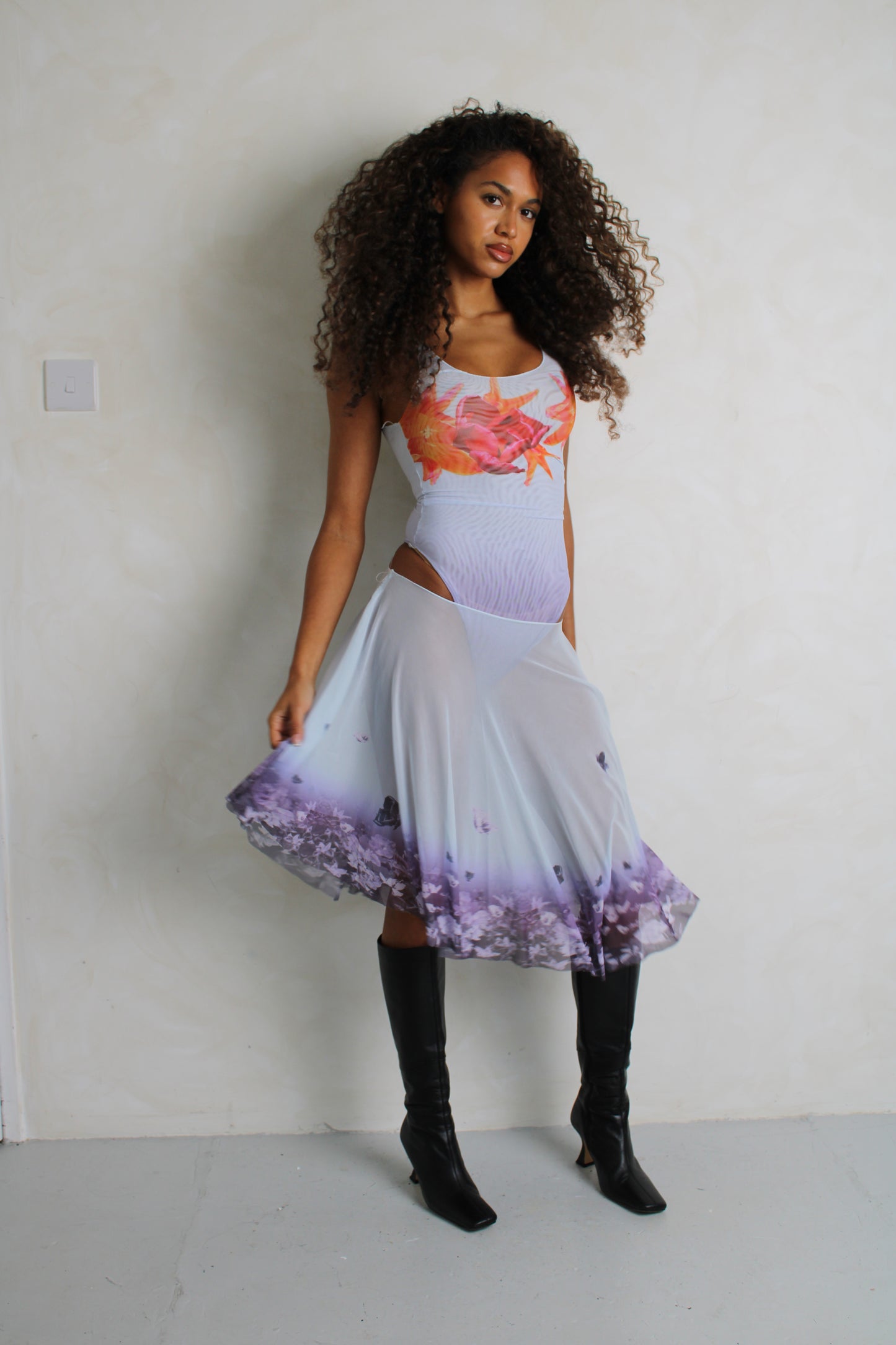 Purple lace midi skirt