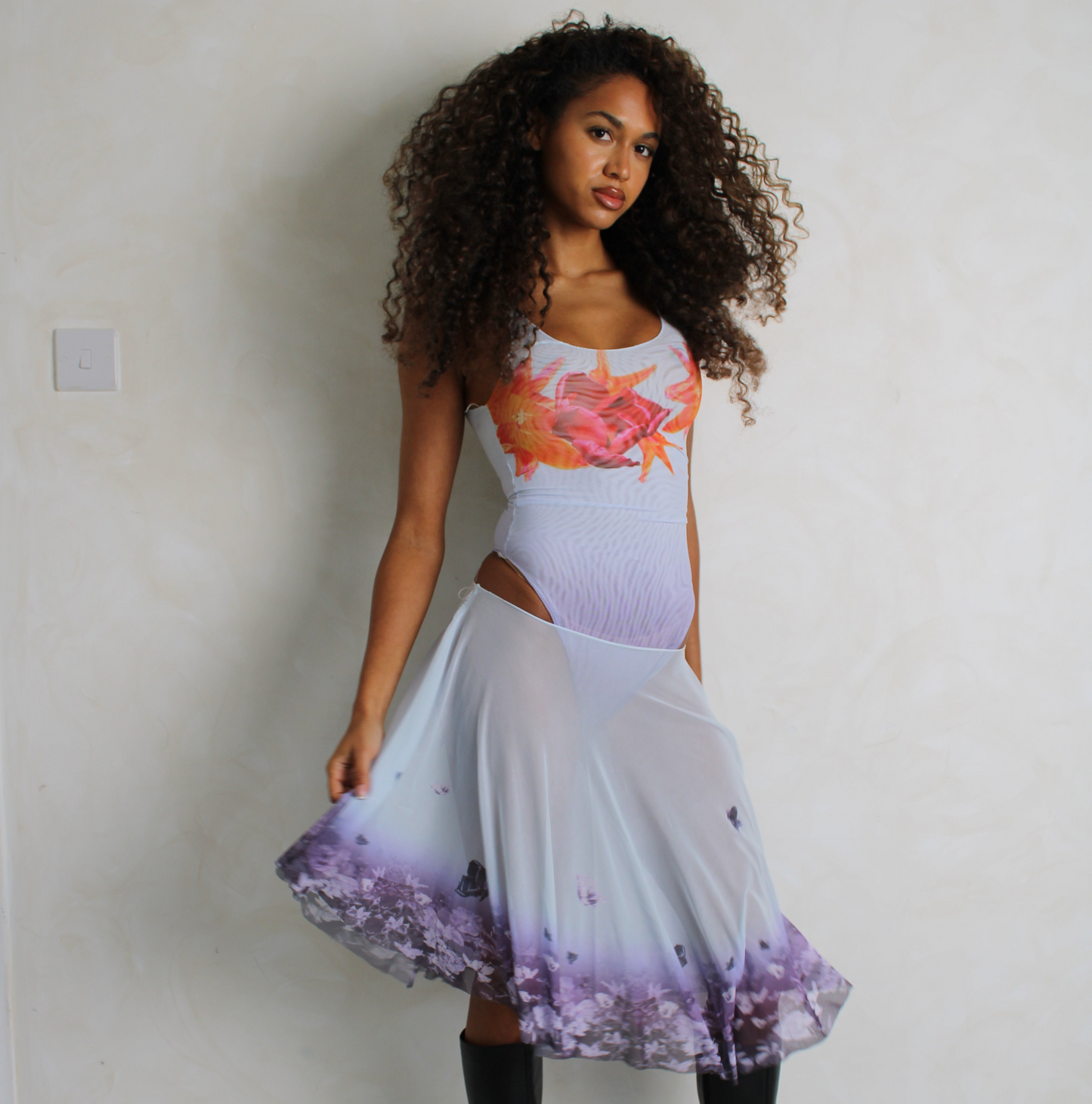 Purple lace midi skirt