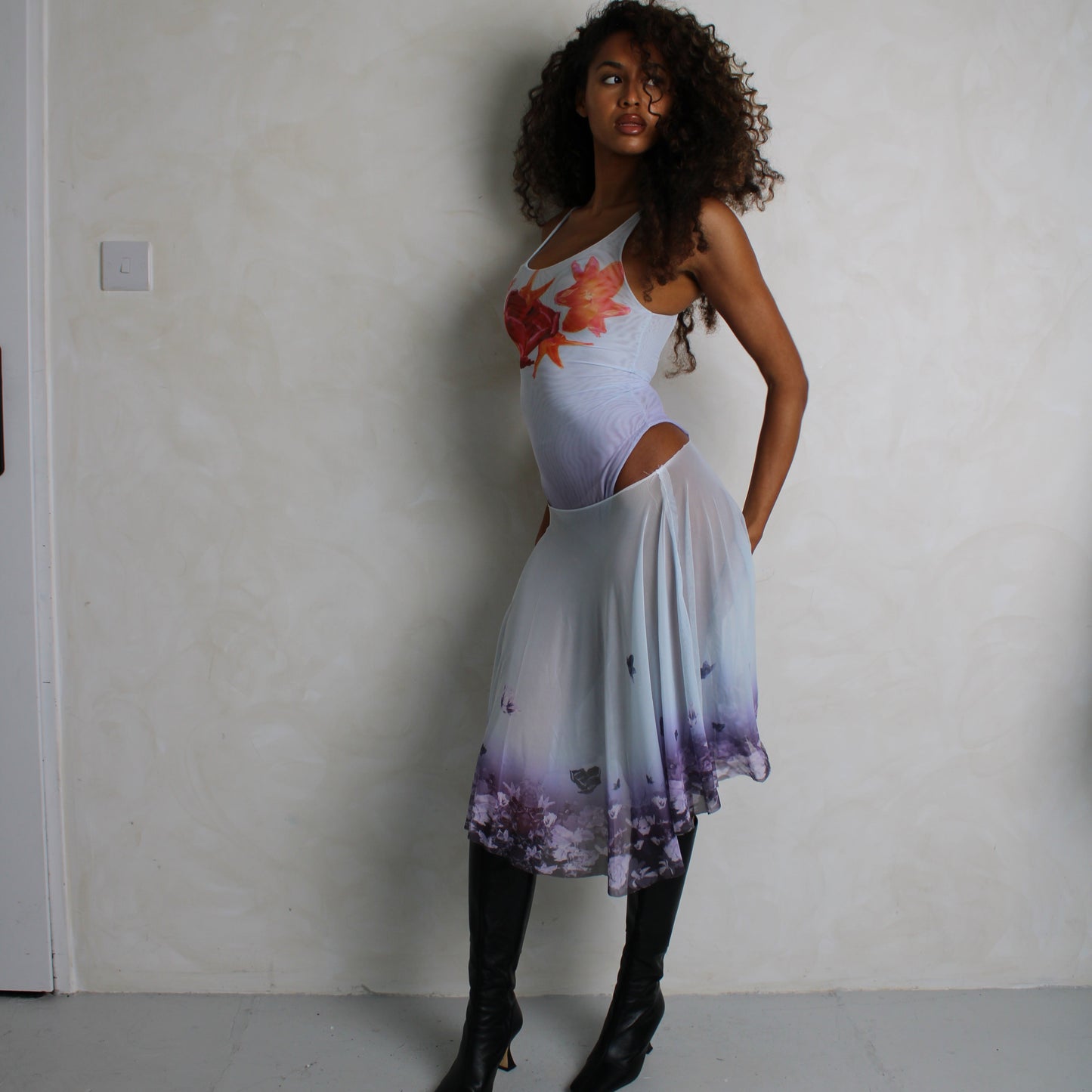 Purple lace midi skirt
