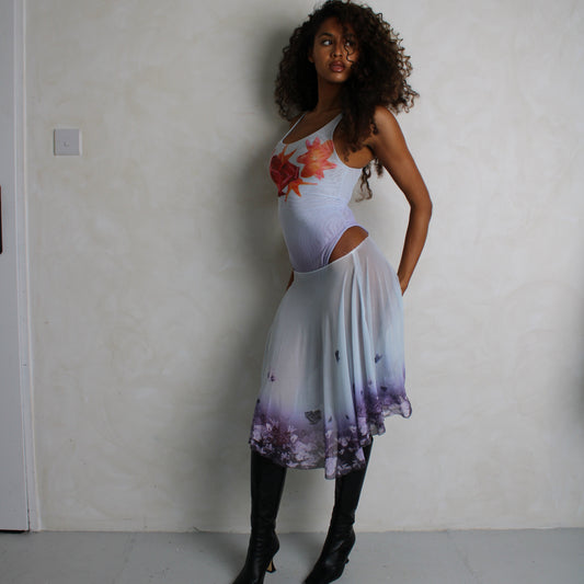 Purple lace midi skirt