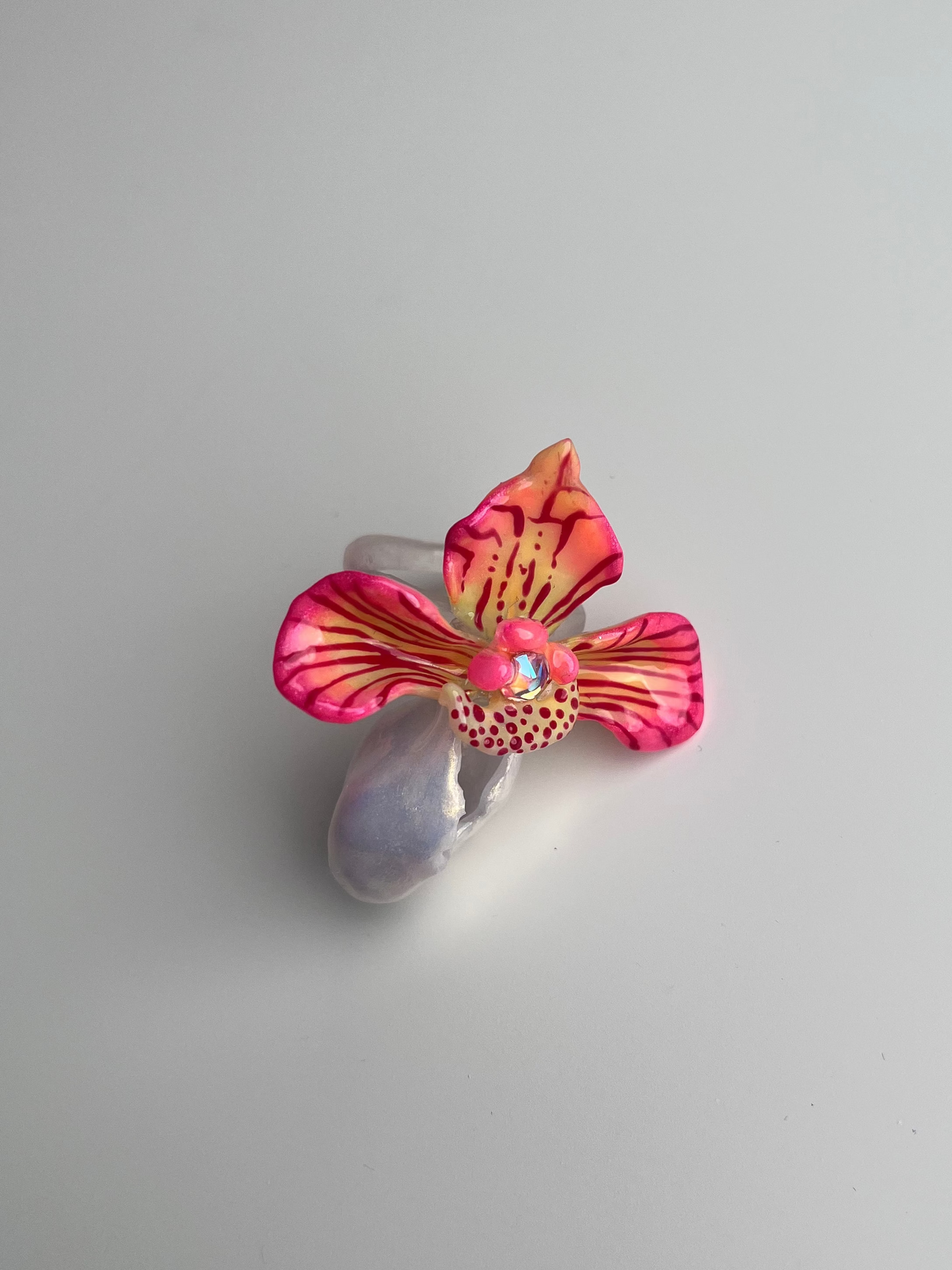 Pearl orchid ring with Swarovski