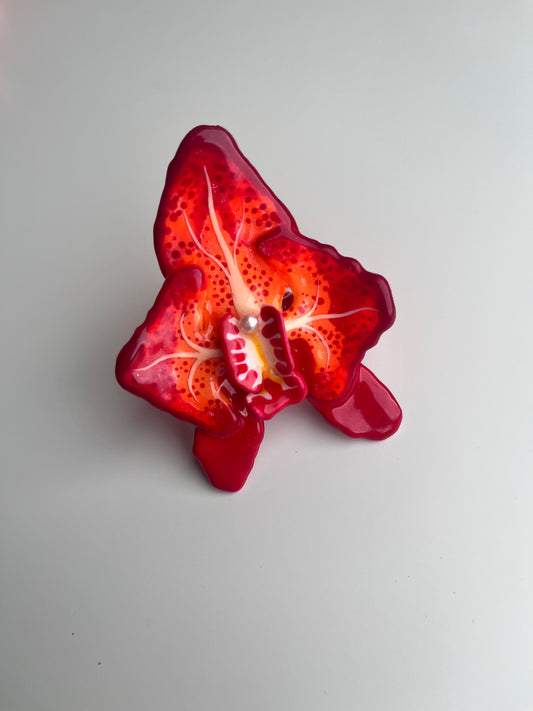 Orange orchid ring with Swarovski