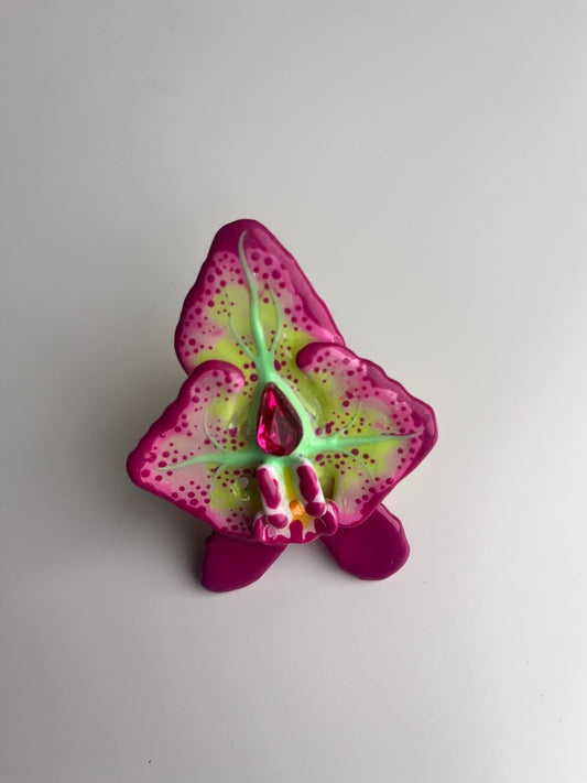 purple and green orchid ring with Swarovski